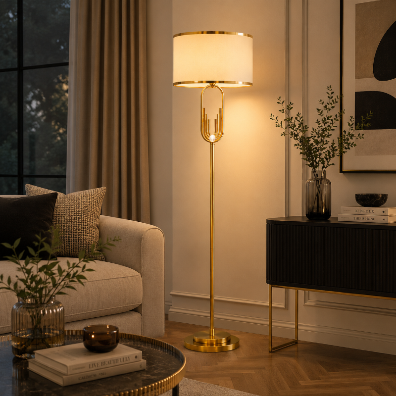Lámpara de pie art déco Vartela en un salón elegante – imagen 2