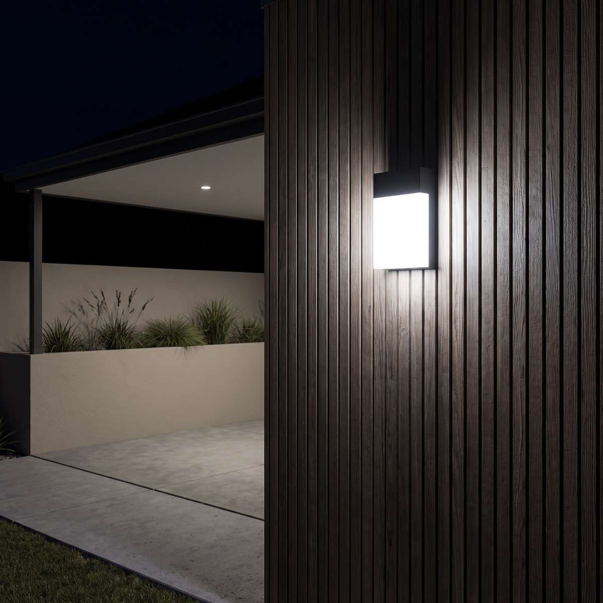 Aplique de pared exterior Nubera – luz fría en una fachada de madera