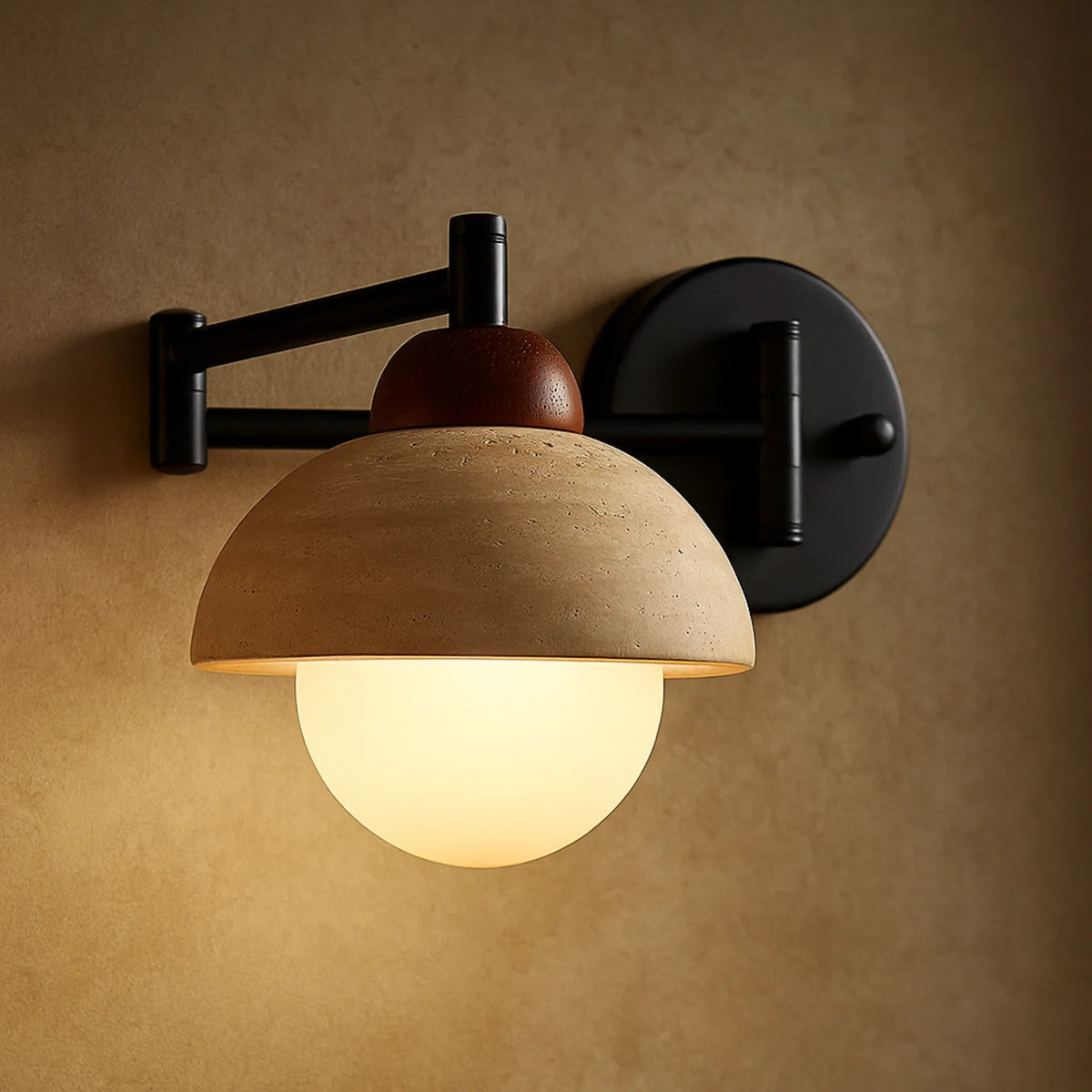 Aplique de pared Xalina con brazo articulado y pantalla de travertino – vista principal