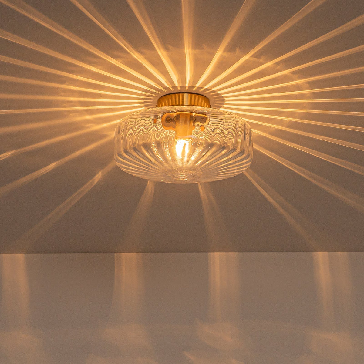 Lámpara de techo de cristal estriado Melara – cristal ámbar
