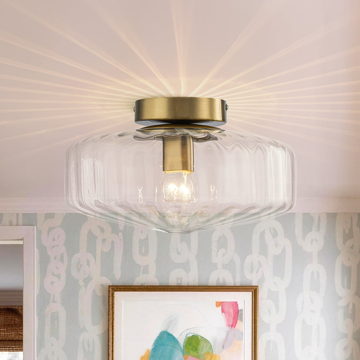 Lámpara de techo de cristal estriado Melara – cristal transparente