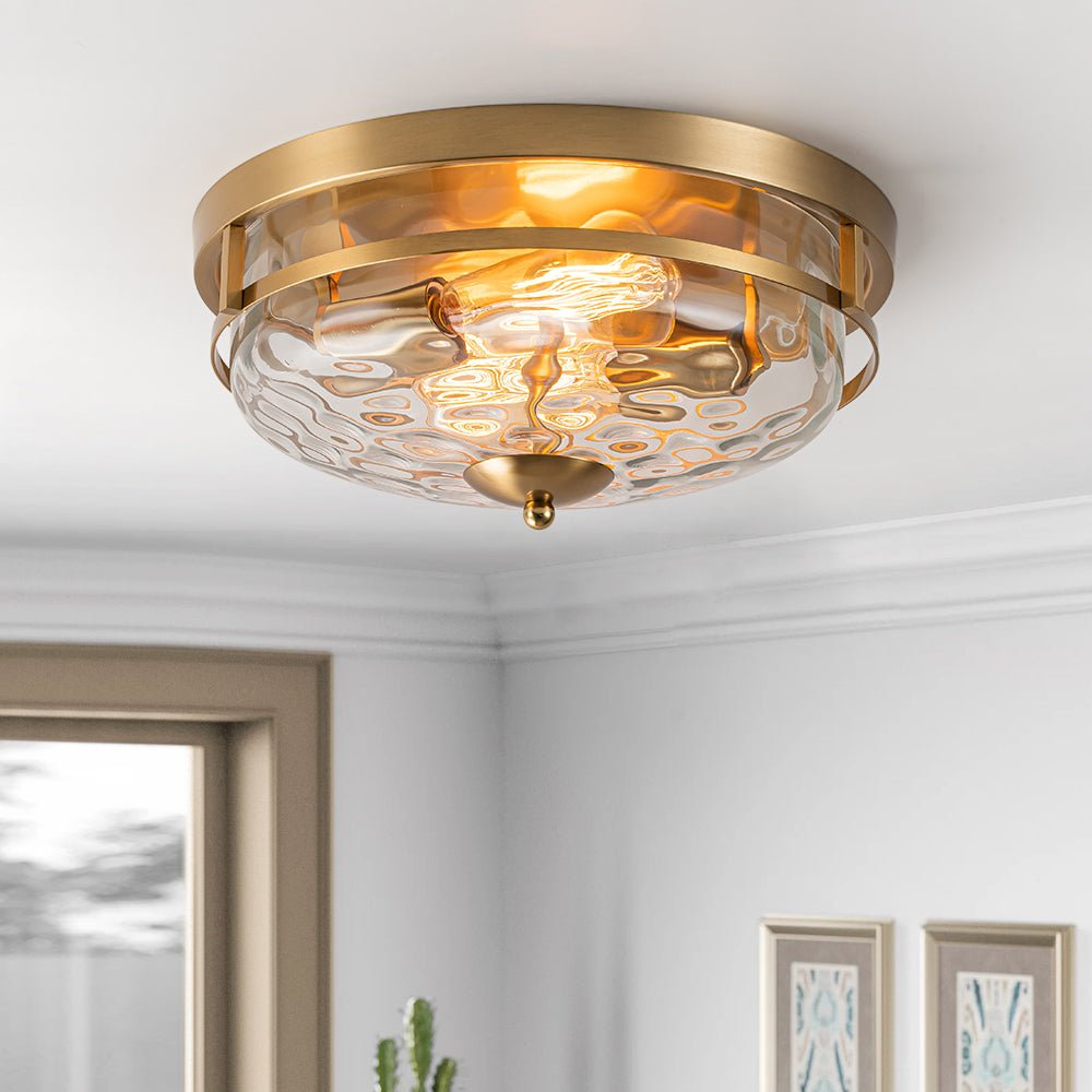 Plafón de cristal martelé Undela – dorado envejecido