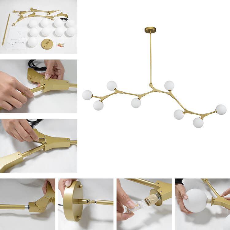Lámpara araña lineal Perlana sobre una mesa de comedor – imagen 16