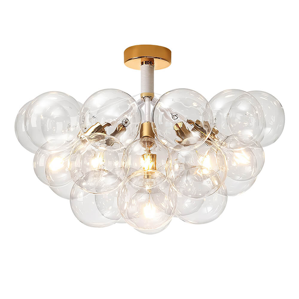 Lámpara araña de bolas de cristal Pompela – blanco y dorado, 20 globos