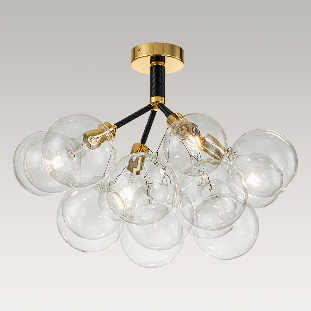 Lámpara araña de bolas de cristal Pompela – negro y dorado, 12 globos