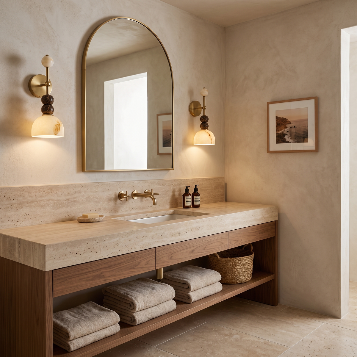 Aplique de pared Umarela de mármol y latón – a ambos lados del espejo del baño