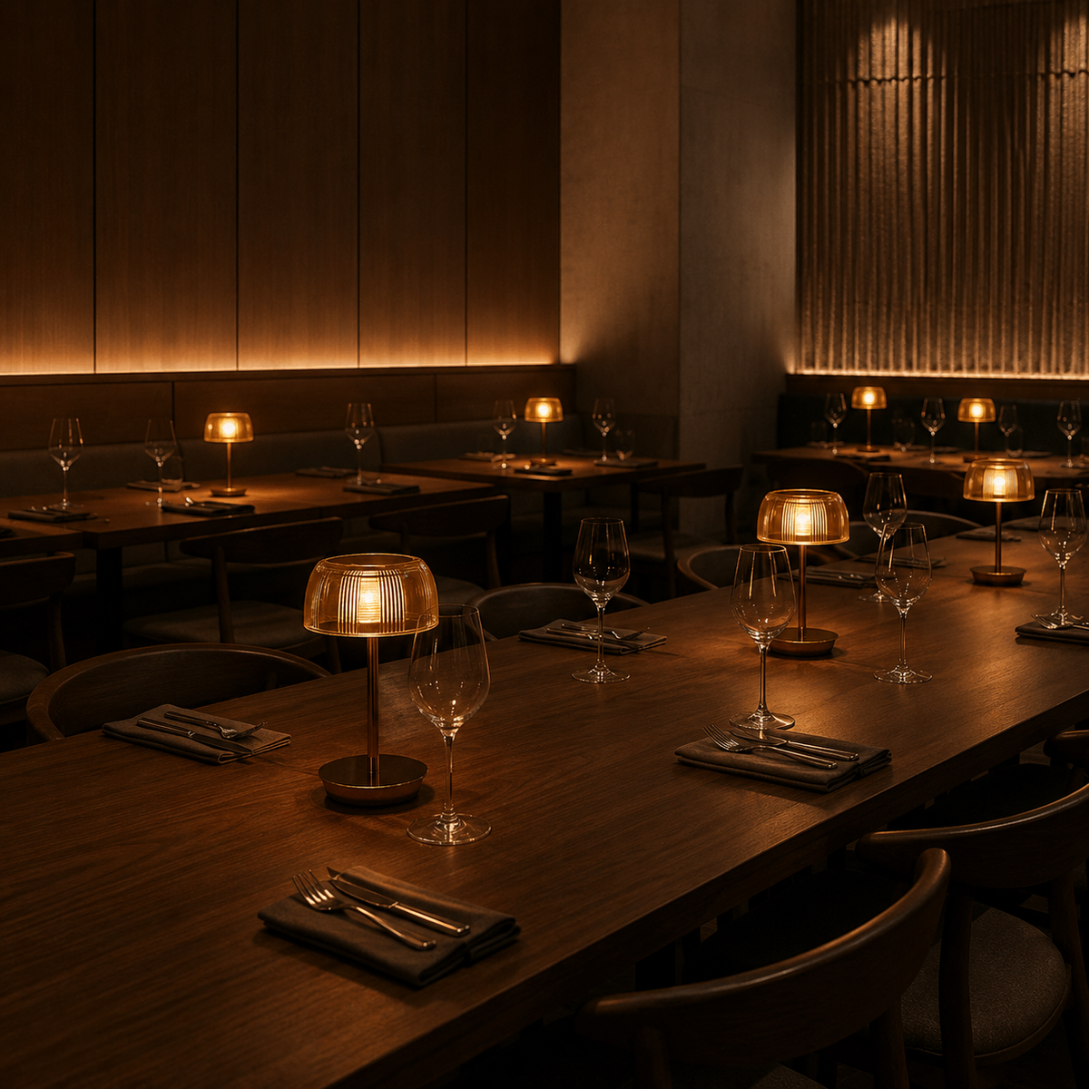 Galmara - Lámpara de Mesa LED Recargable con Pantalla Ámbar Acanalada