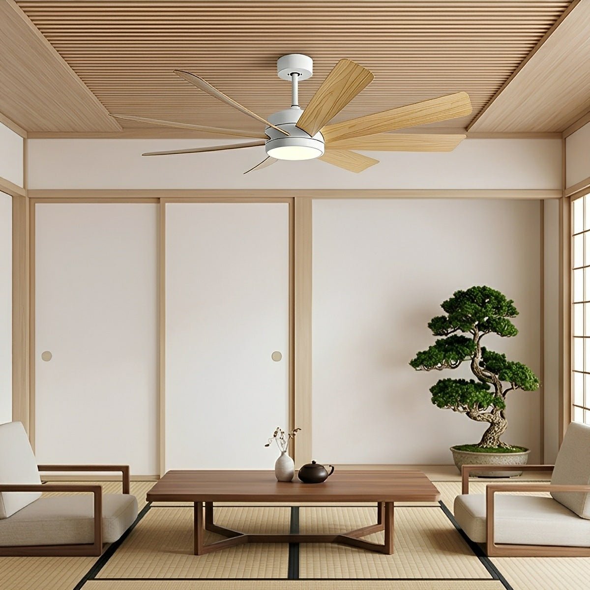 Ventilador de techo con luz Cardela en un salón amplio – imagen 8