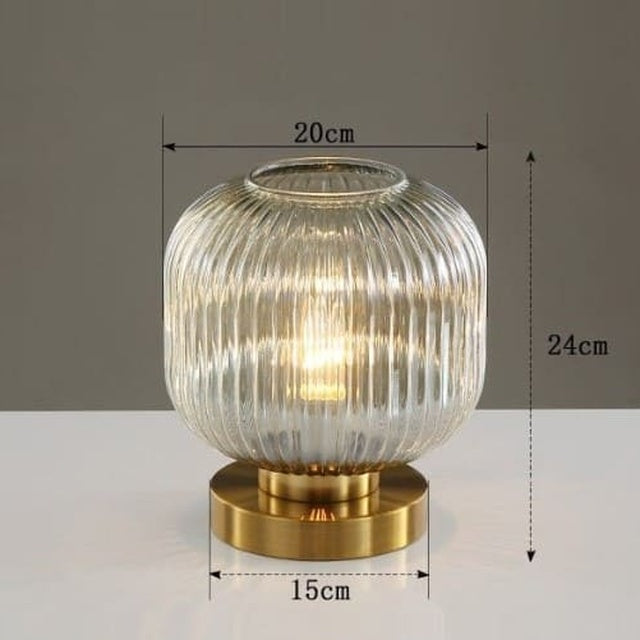 Lámpara de mesa de cristal acanalado Mielva – ámbar, Ø 20 cm