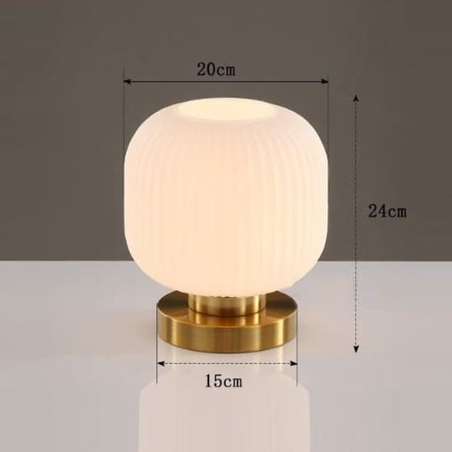 Lámpara de mesa de cristal acanalado Mielva – blanco opal, Ø 20 cm