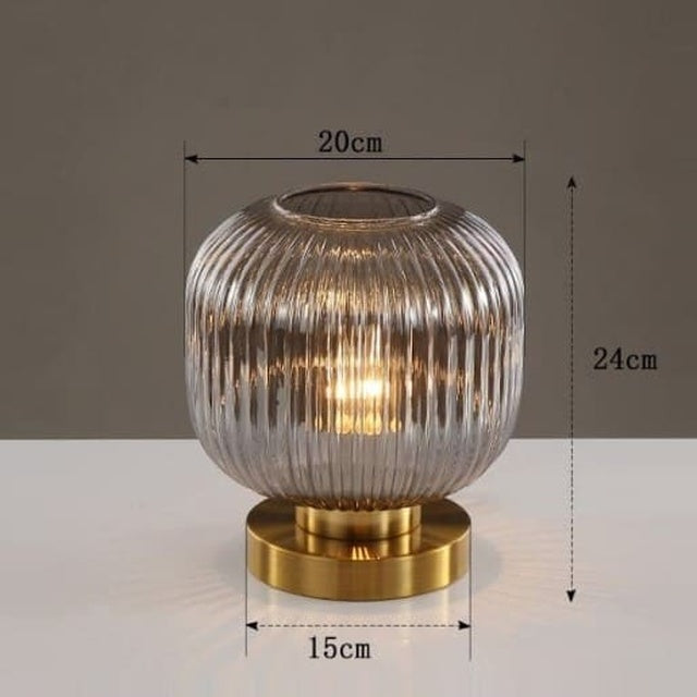 Lámpara de mesa de cristal acanalado Mielva – gris ahumado, Ø 20 cm