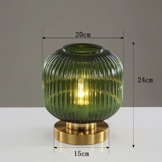 Lámpara de mesa de cristal acanalado Mielva – verde, Ø 20 cm