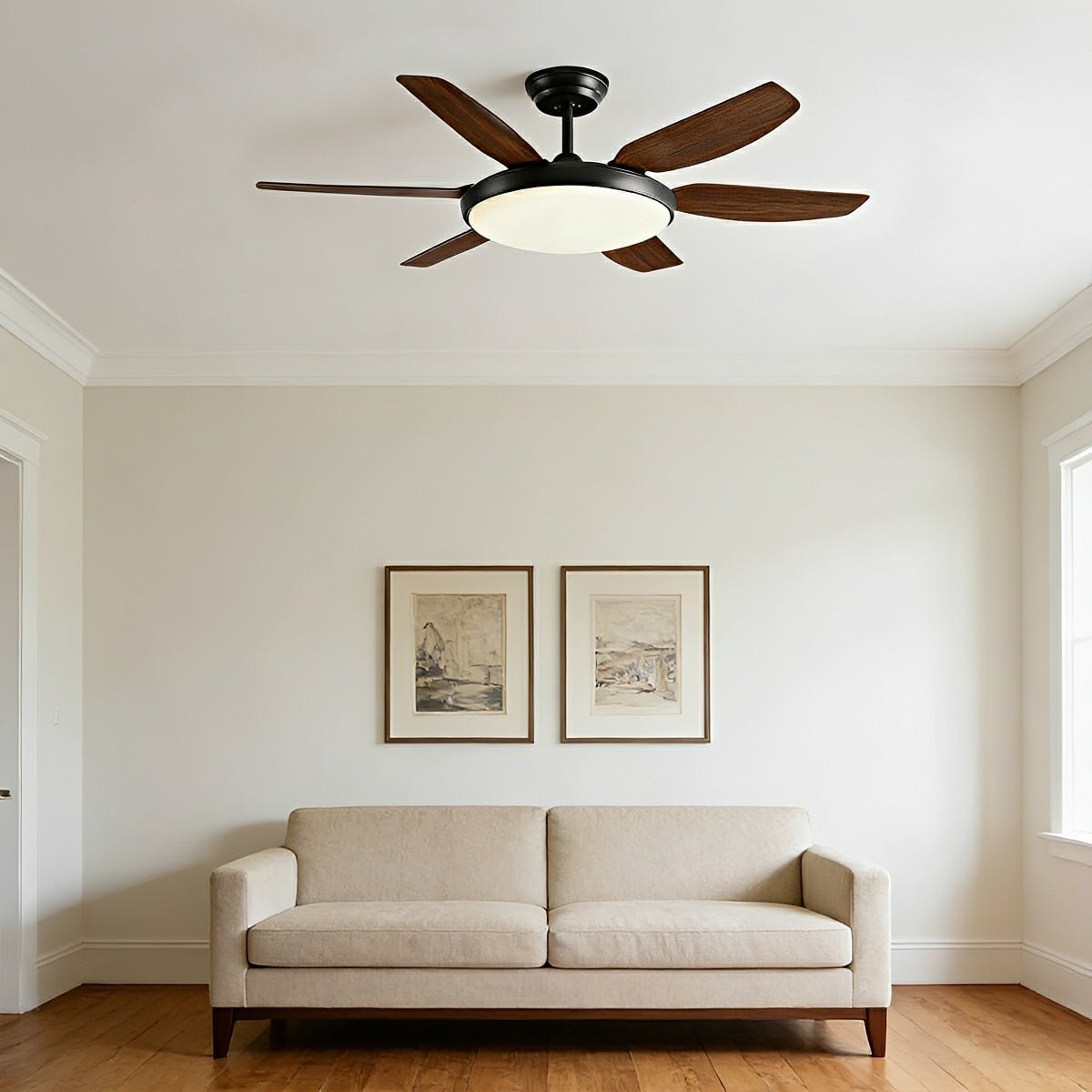 Ventilador de techo con luz Nevisca en un salón nórdico amplio – imagen 6