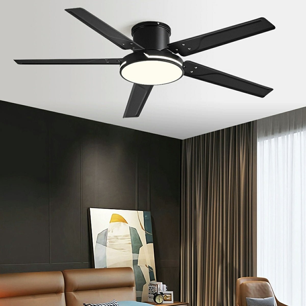Ventilador de techo con luz Trébela en un salón contemporáneo – imagen 3