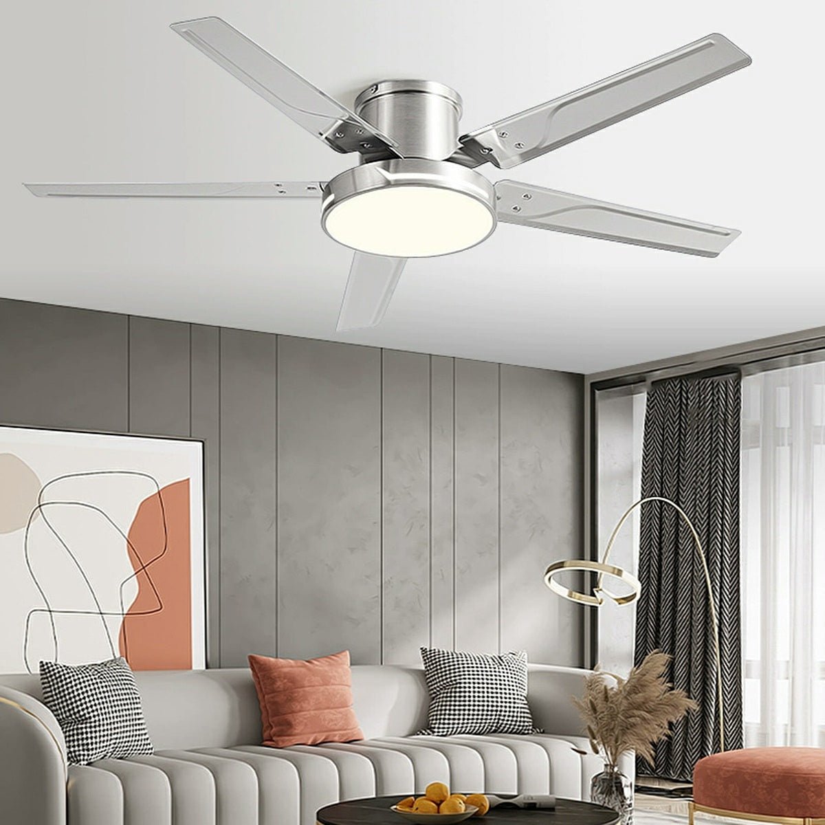 Ventilador de techo con luz Trébela en un salón contemporáneo – imagen 7