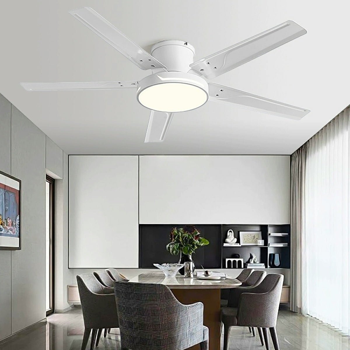 Ventilador de techo con luz Trébela en un salón contemporáneo – imagen 6