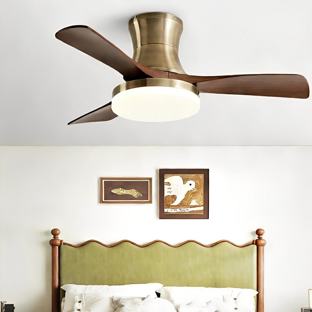 Ventilador de techo con luz Kaleta – bronce y nogal