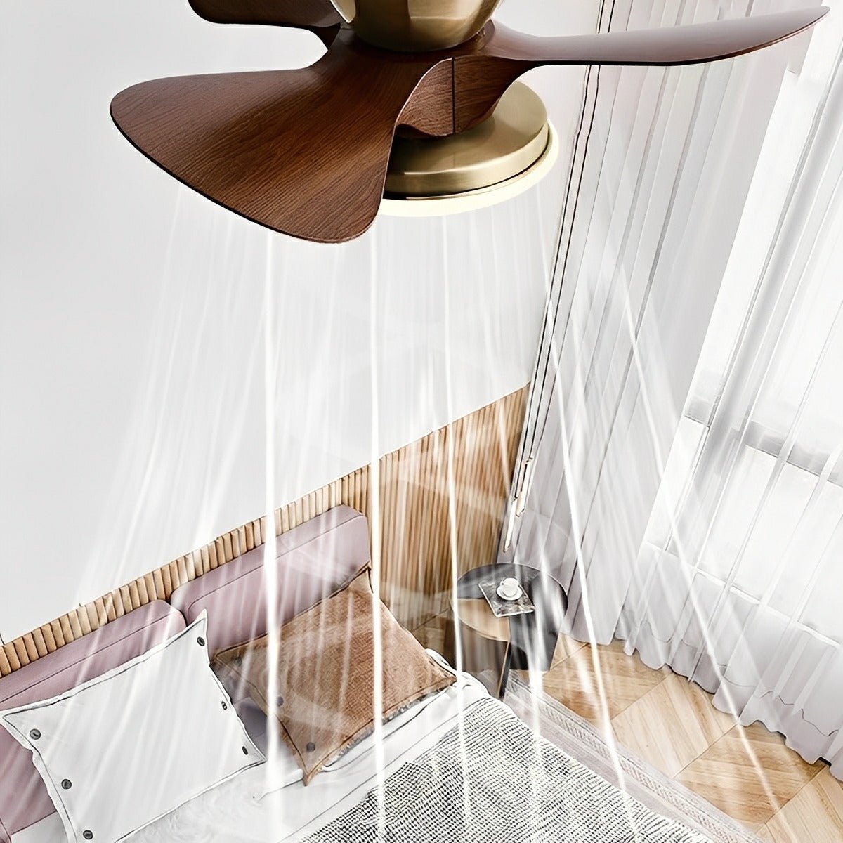 Ventilador de techo con luz Gotela en un dormitorio pequeño – imagen 8