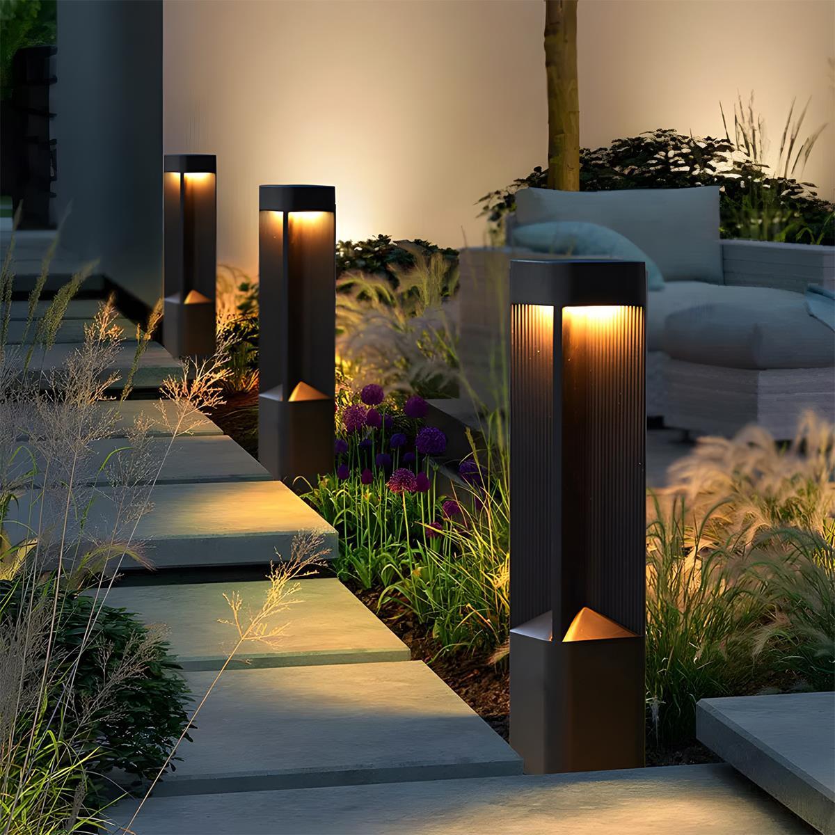 Ifino - Baliza de Jardín LED Rectangular con Luz Cálida Aluminio Negro