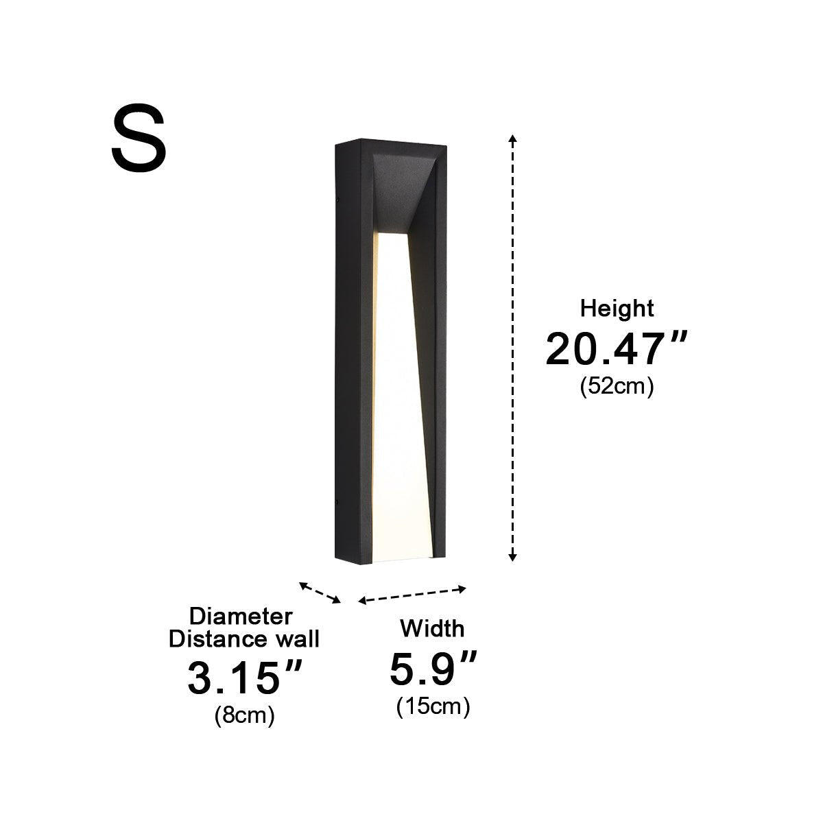 Aplique de pared exterior LED Nuarte – medidas de la versión de 52 cm