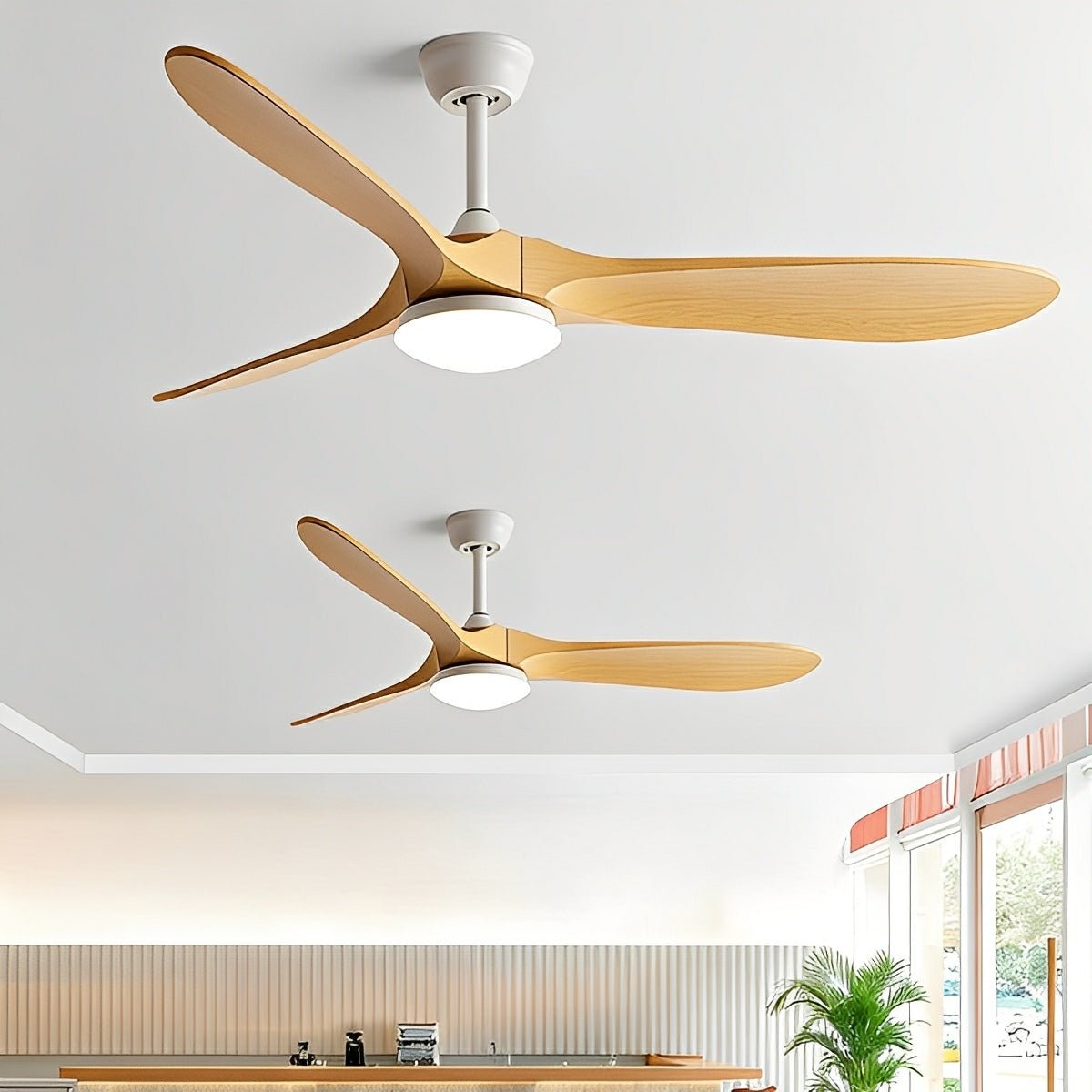 Ventilador de techo con luz Aldena en un salón nórdico – imagen 4