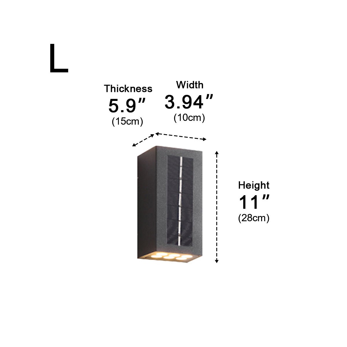 Aplique de pared exterior Kahela – tamaño 28 cm con medidas