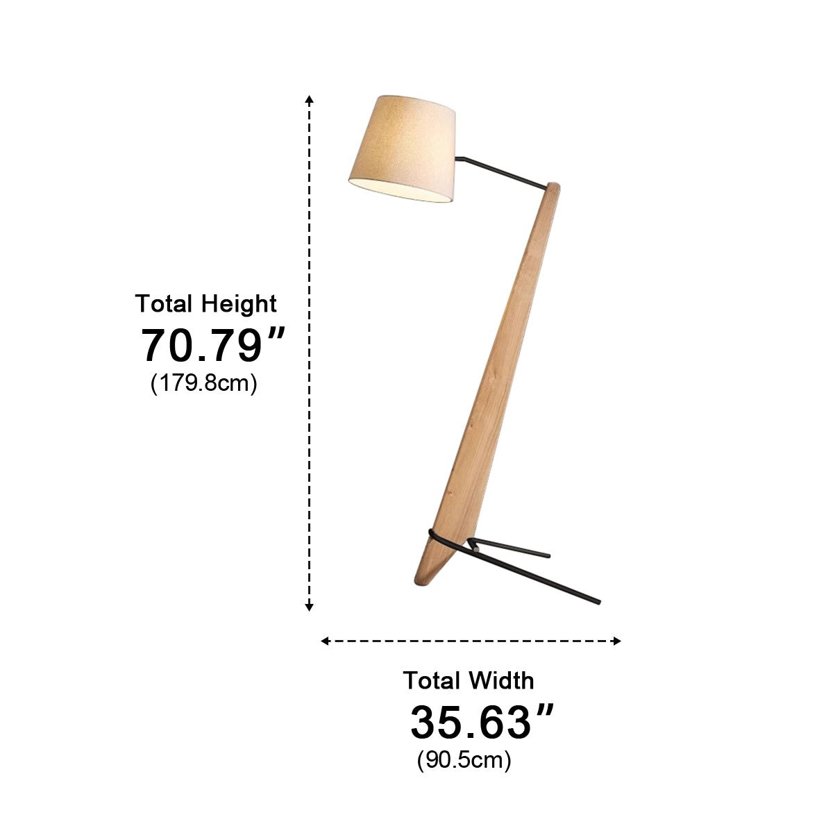 Lámpara de pie inclinada de madera Talunda – medidas 90 x 180 cm