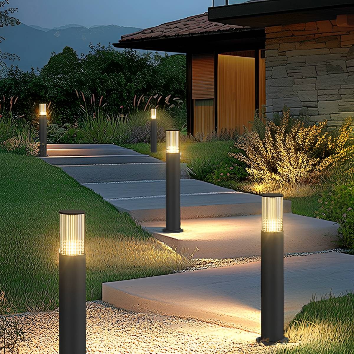 Baliza exterior LED Mostela – iluminando un camino de piedra