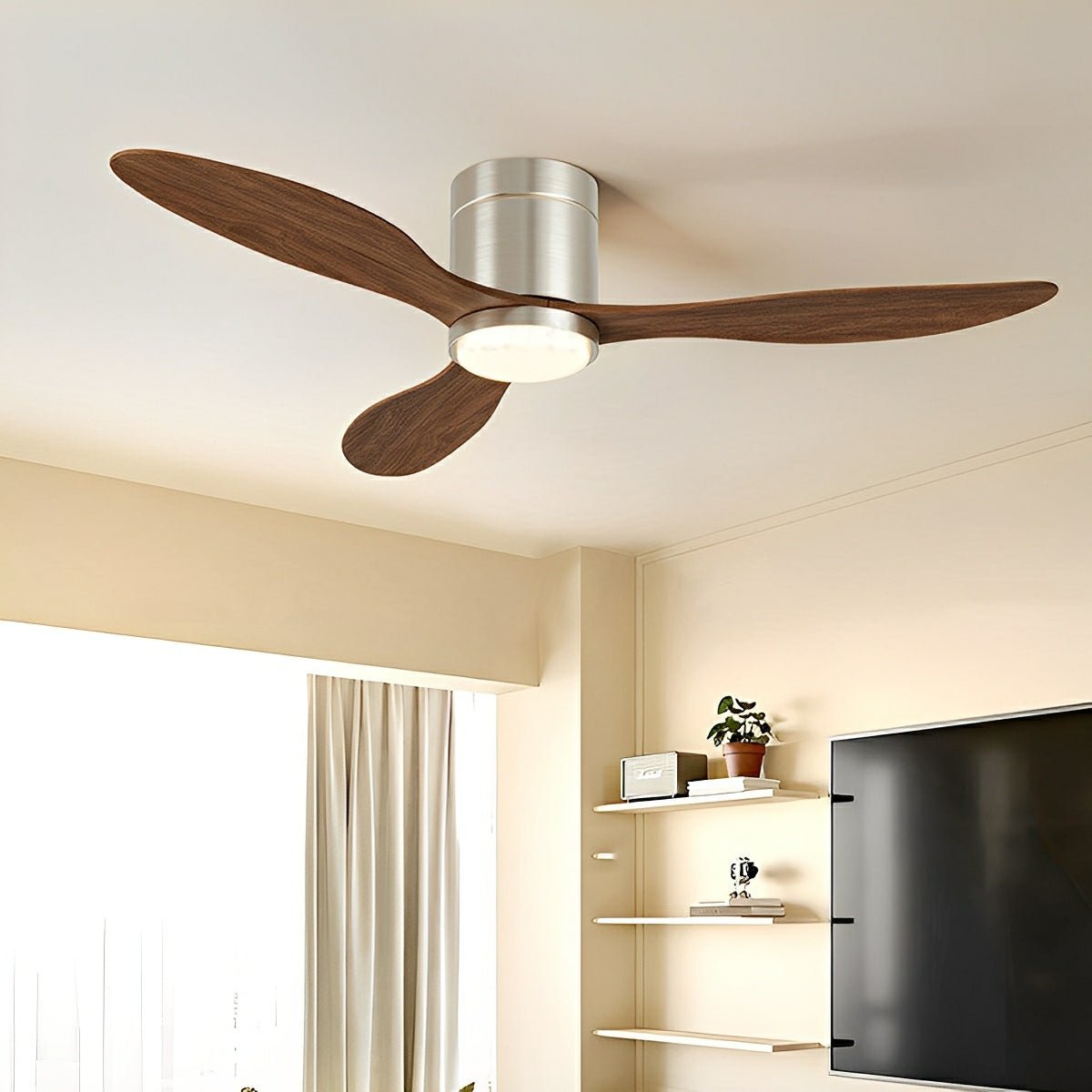 Ventilador de techo con luz Alira en un salón contemporáneo – imagen 4