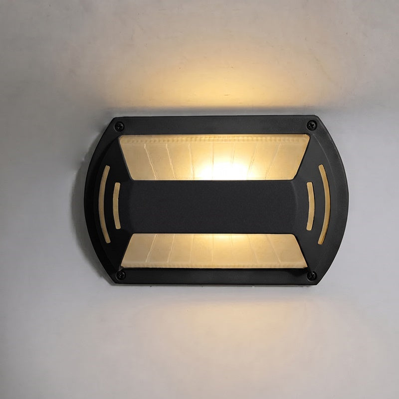 Aplique de pared exterior estilo marinero Molara – rectangular con banda central en negro