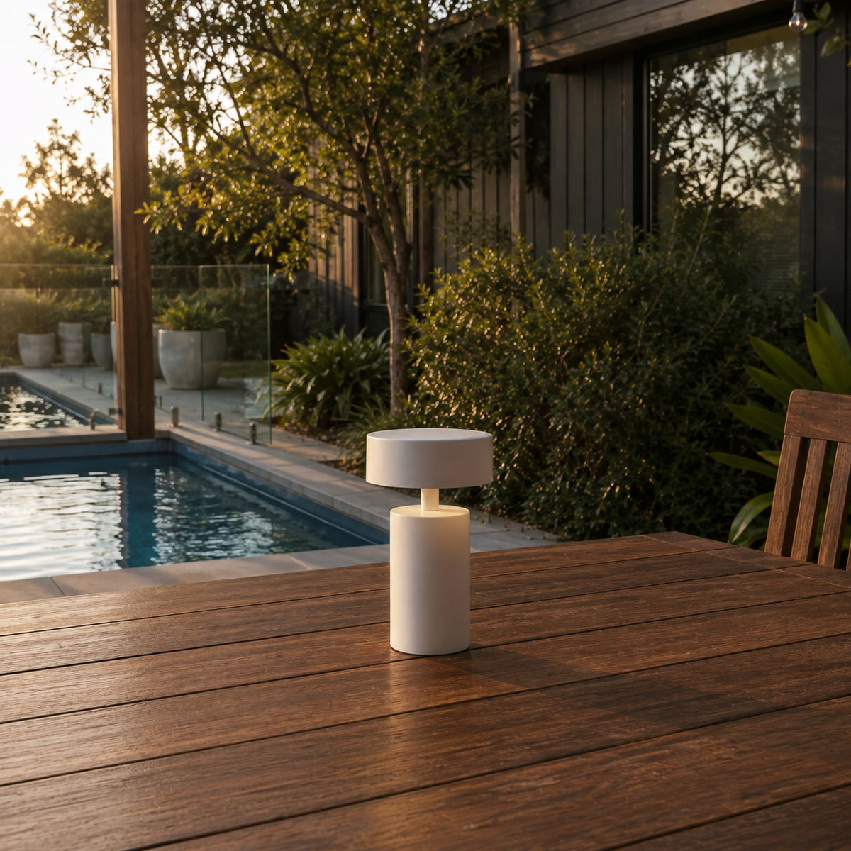 Lámpara de mesa LED recargable Kirena en un interior cálido – imagen 9