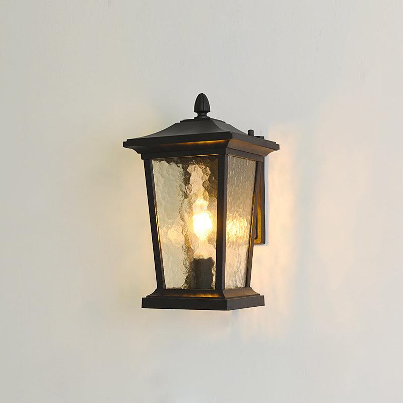 Farol de pared exterior Monfaro – negro con vidrio efecto agua