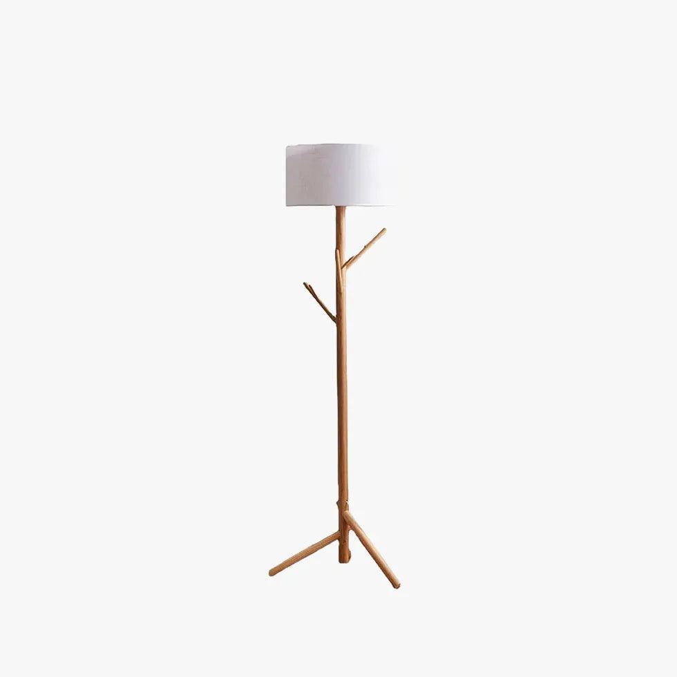 Yedra - Lámpara de Pie Trípode de Madera con Perchero y Pantalla de Tela