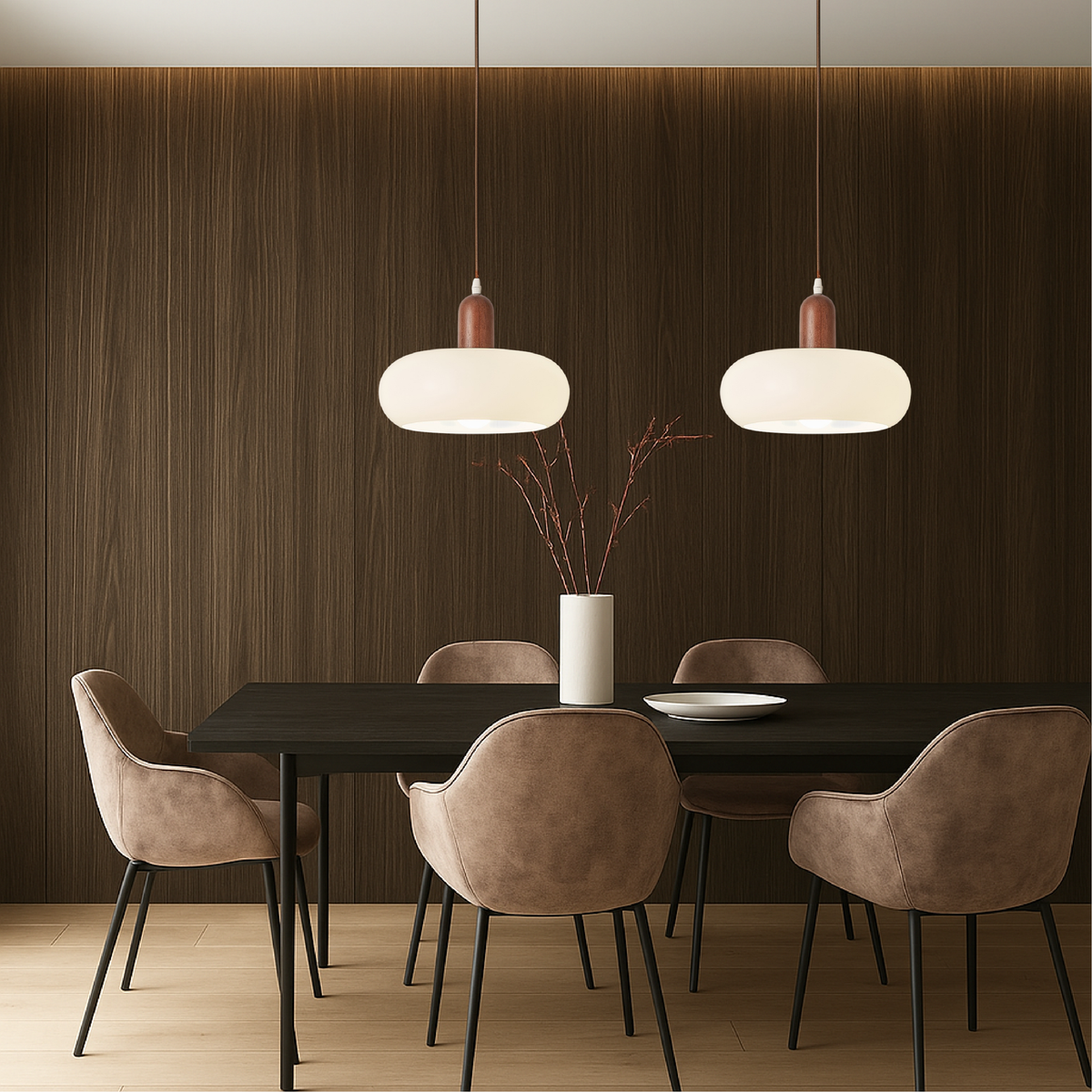 Lámpara colgante de madera y cristal Serrana en un comedor nórdico – imagen 6