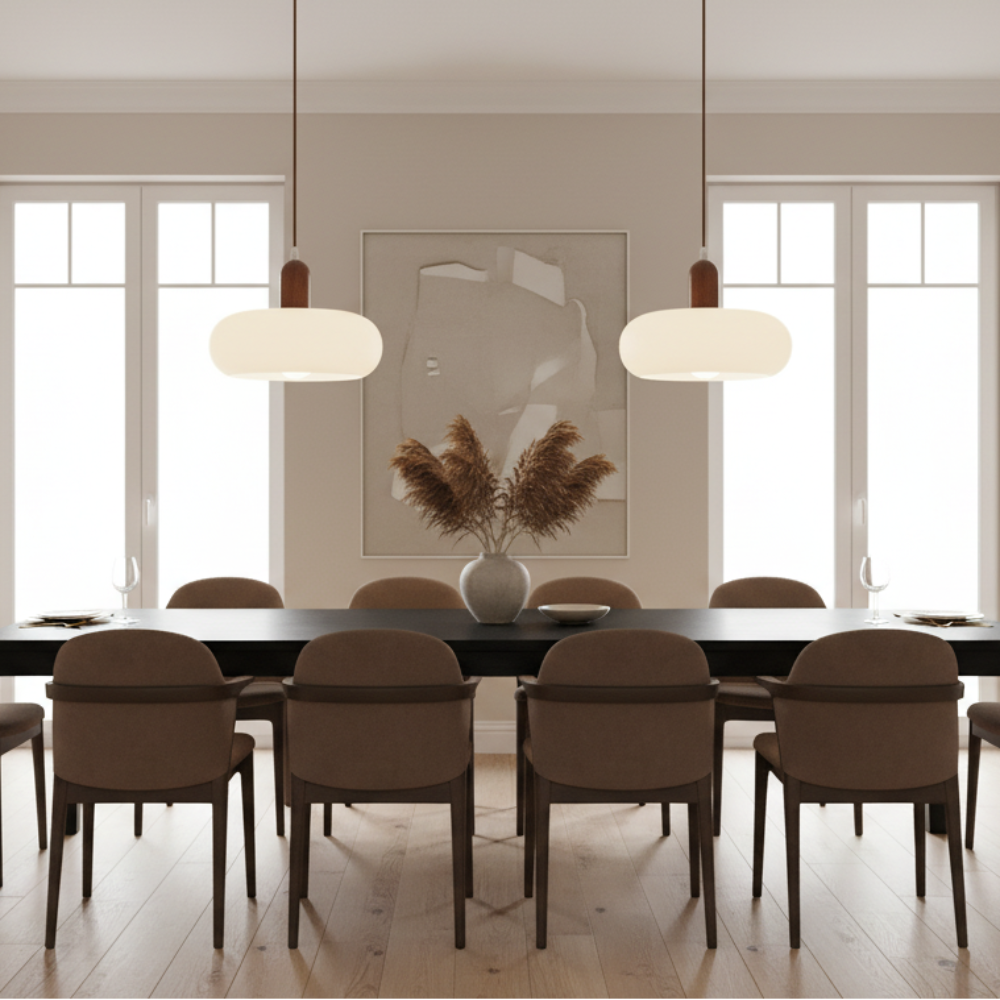 Lámpara colgante de madera y cristal Serrana en un comedor nórdico – imagen 7
