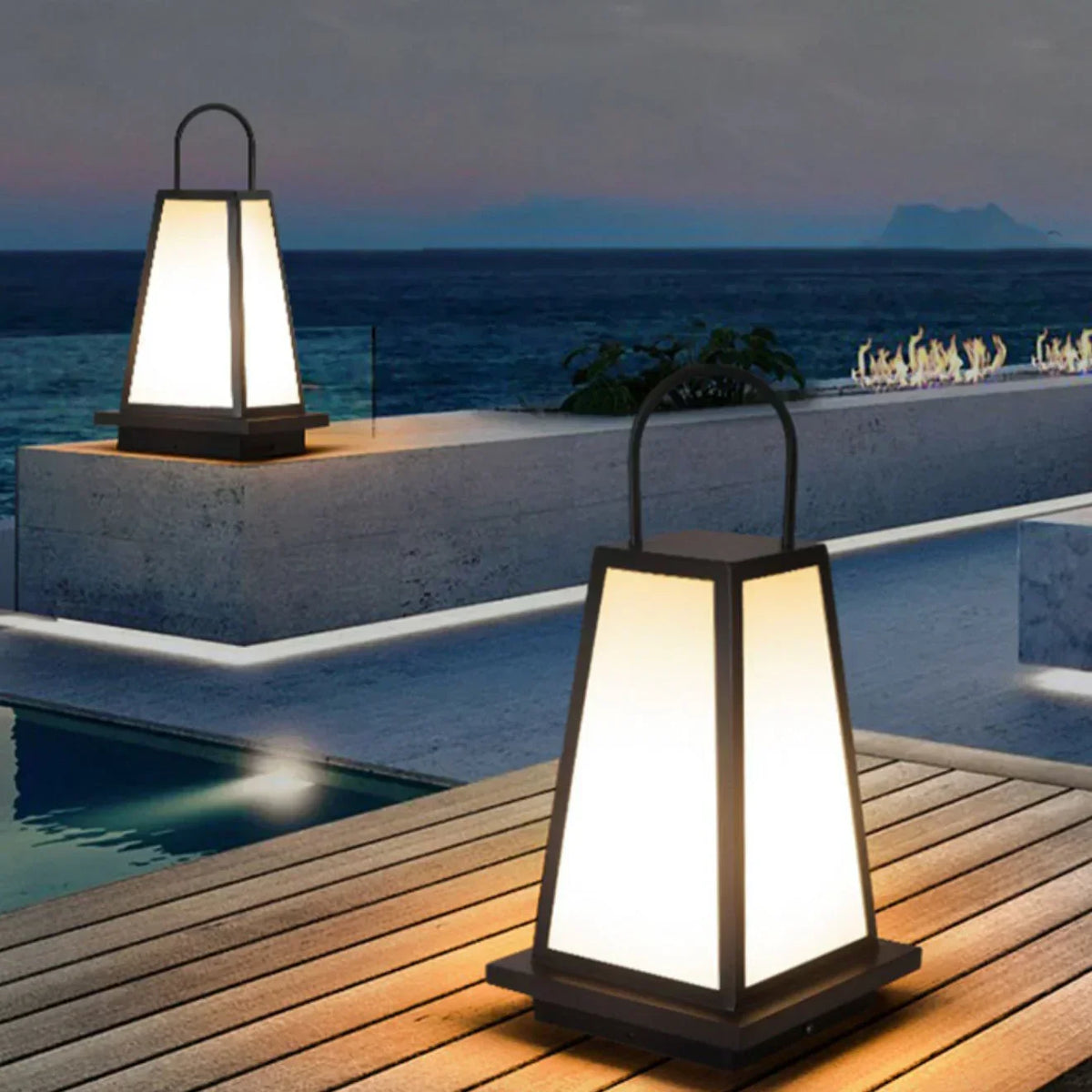 Farol de suelo exterior Nuvaro en una terraza al anochecer – imagen 17