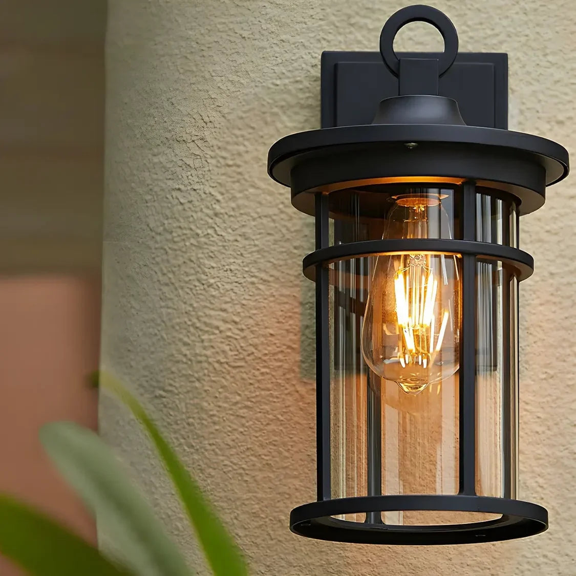Nyrena - Farol de Pared Exterior Negro con Cristal Transparente IP55