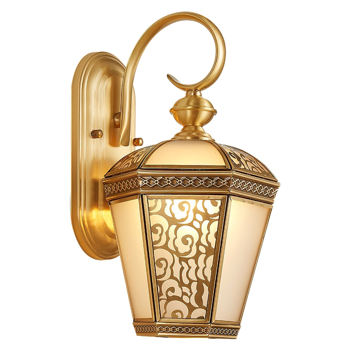 Farol de pared exterior de latón Ofelma – de 38 cm en detalle