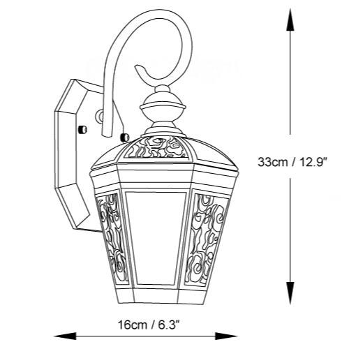 Farol de pared exterior de latón Ofelma – medidas del tamaño de 33 cm
