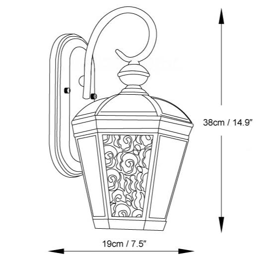 Farol de pared exterior de latón Ofelma – medidas del tamaño de 38 cm