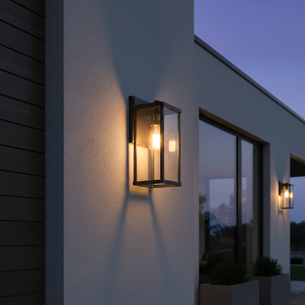 Farol de pared exterior Ofira – en una casa moderna al anochecer