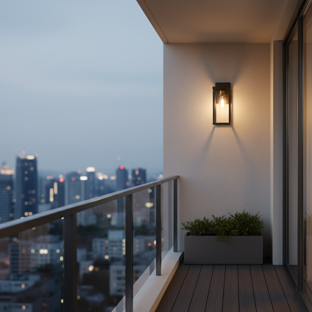 Farol de pared exterior Ofira – en un balcón urbano