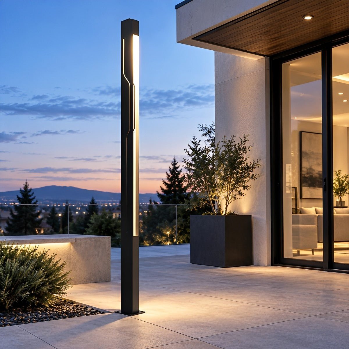 Columna LED de jardín Olmena en una entrada moderna – imagen 4