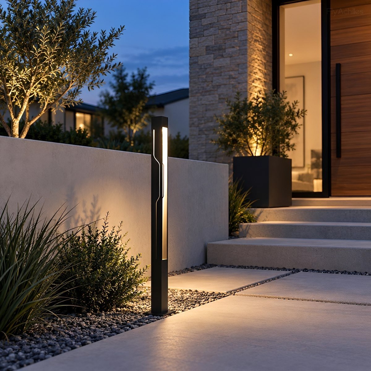 Columna LED de jardín Olmena en una entrada moderna – imagen 6