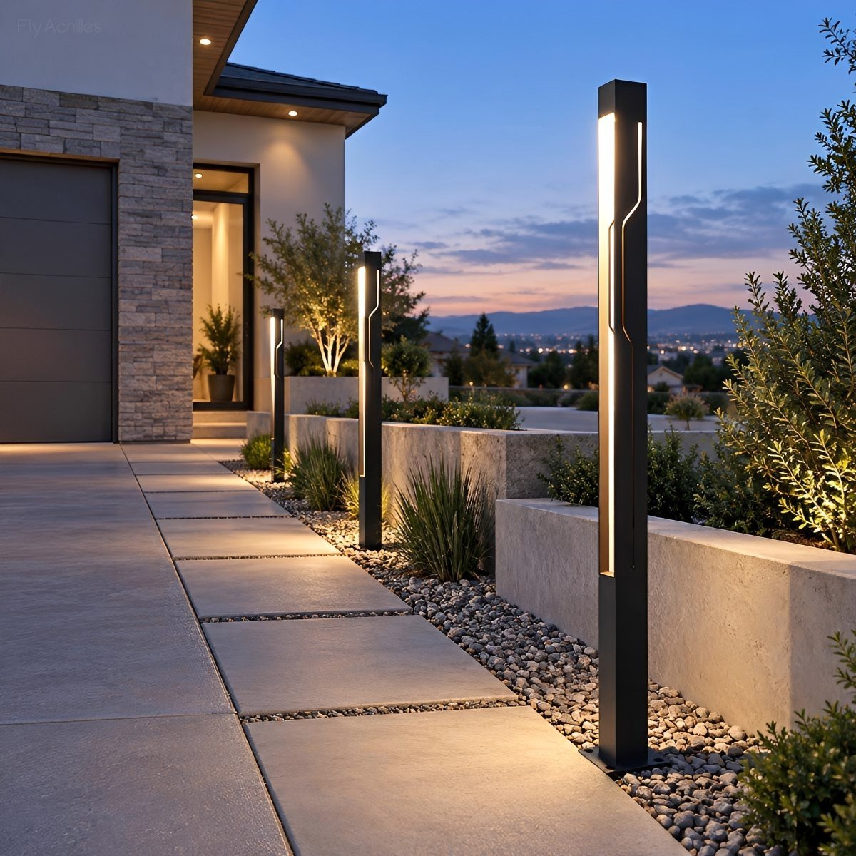Columna LED de jardín Olmena en una entrada moderna – imagen 7