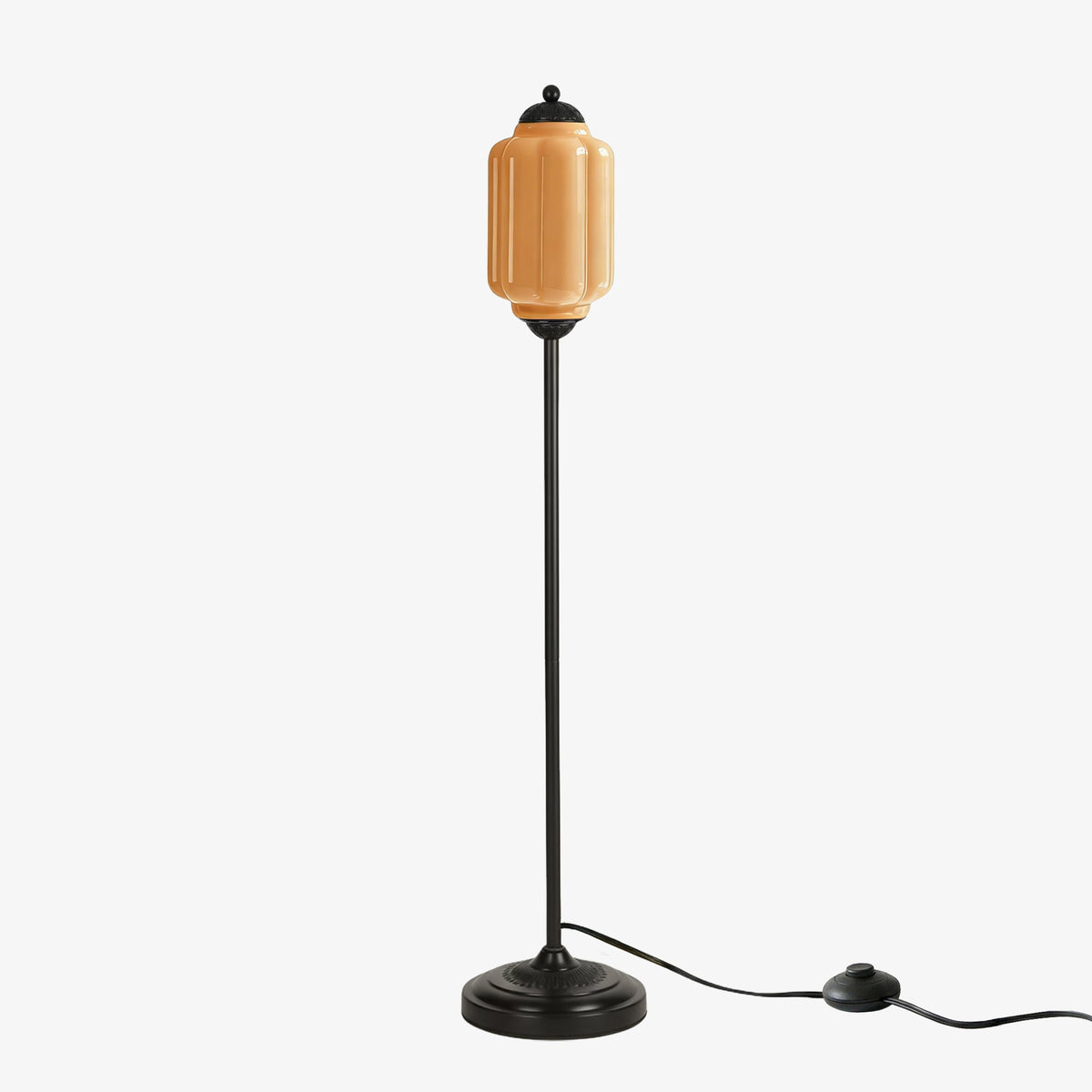Lámpara de pie retro Tuliana – cristal naranja y acabado negro, pantalla de 14 cm