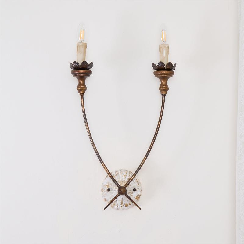 Aplique de pared vintage de dos velas Oscela – vista frontal con las dos velas