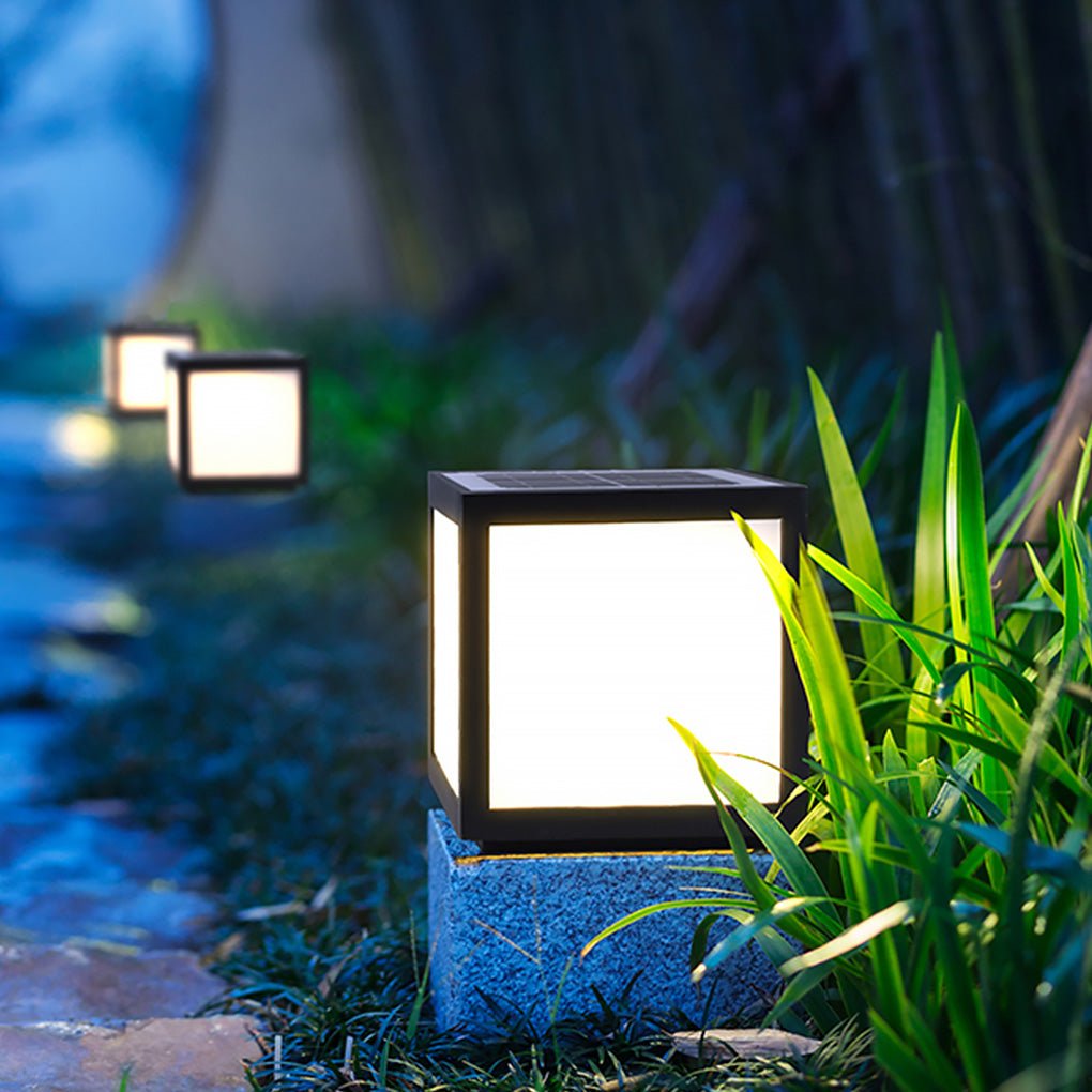 Kobira - Farol de Pilar Exterior Cubo LED de Acero Negro Solar o a Red