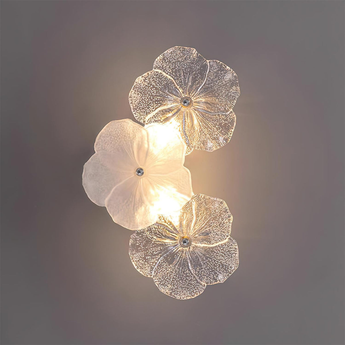Aplique de pared con flores de cristal Pomelia – modelo de 33 cm encendido