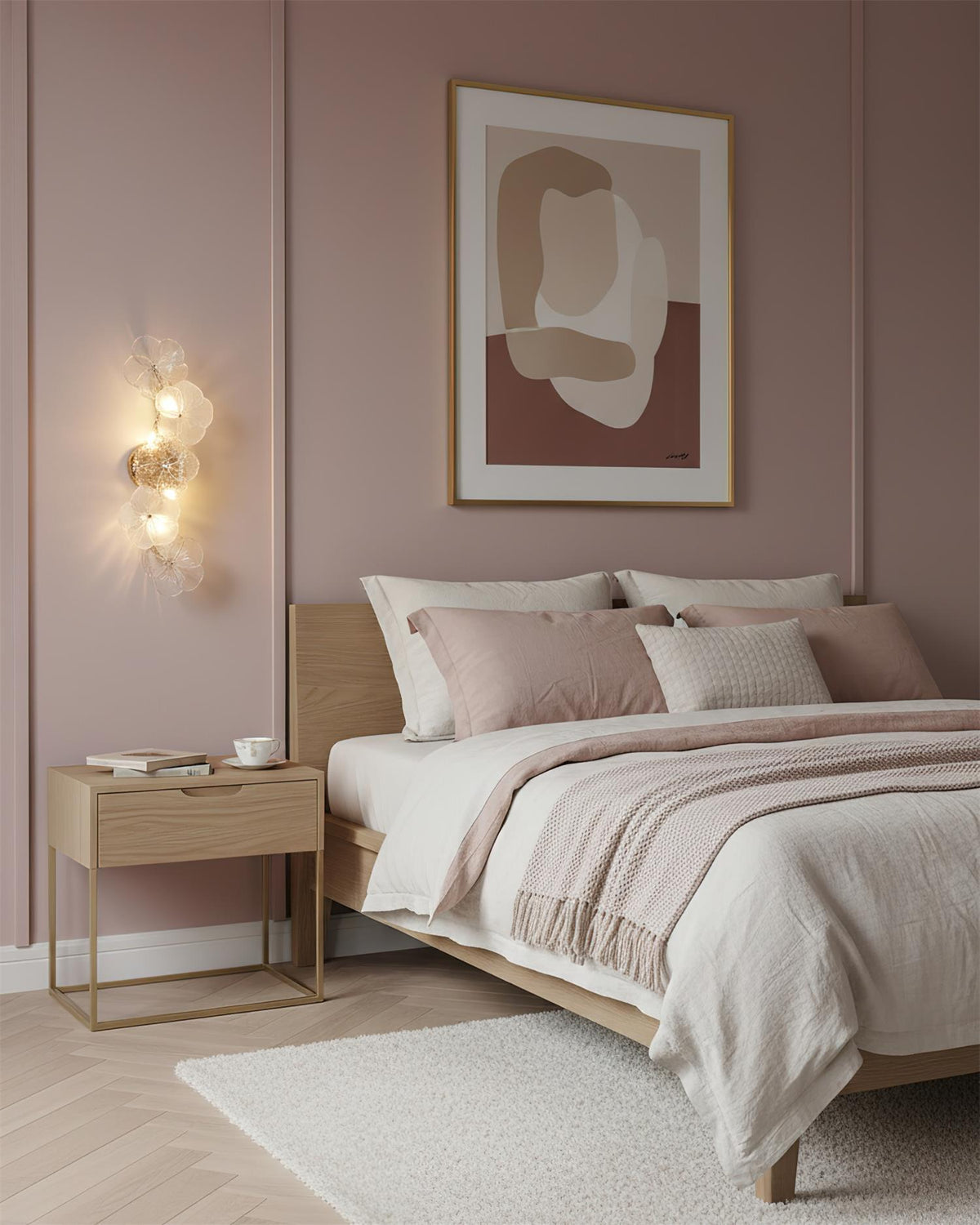 Aplique de pared con flores de cristal Pomelia – en un dormitorio rosa